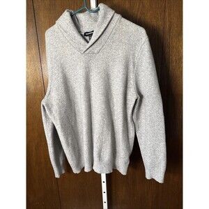 EXPRESS Men's Solid Shawl Collar Sweater, Light Heather Gray Sz L - $88
